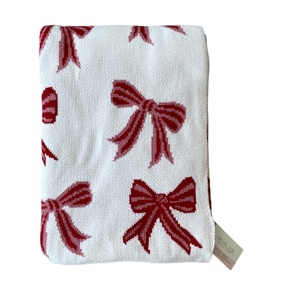 Rachel Zoe BOWS Oversized Throw Blanket 50x70 Red & White NEW
